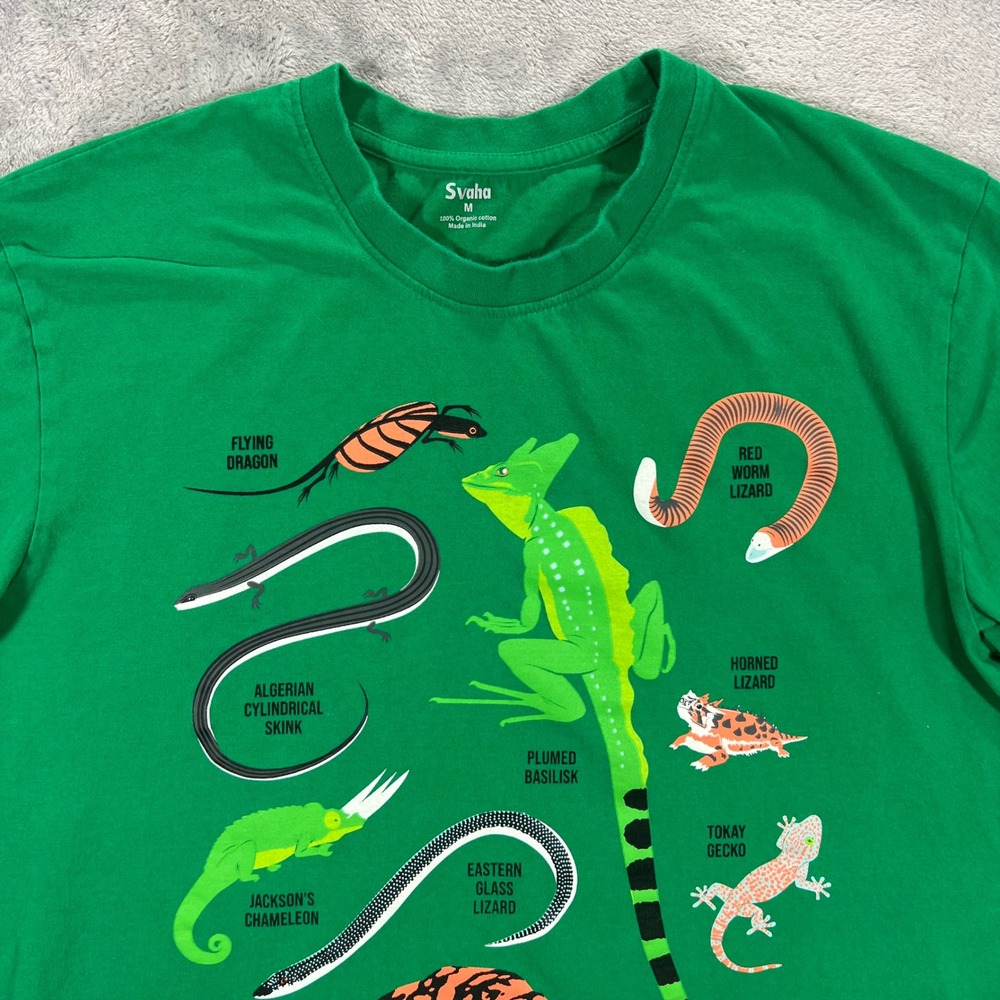 Lizard T Shirt Svaha Graphic Print Adult Med Green Organic Cotton Dragon Skink